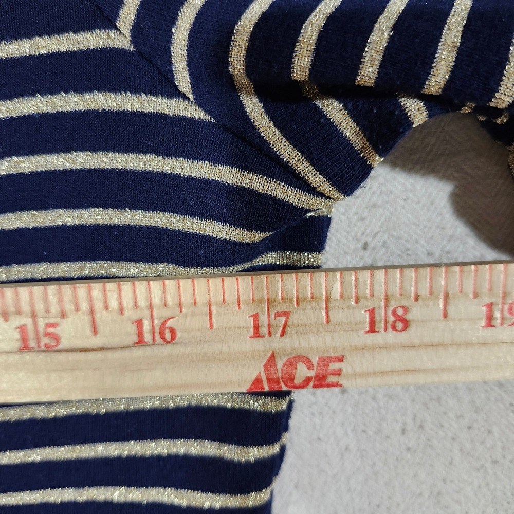 LAUREN Ralph Lauren Women's M Striped Metallic Gold & Navy Boatneck TShirt Top - Picture 9 of 11
